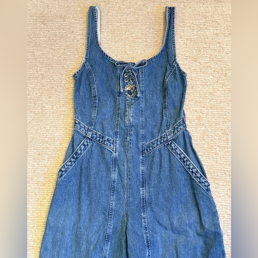 Free People Amina Denim Wide-Leg + Lace-Up Jumpsuit - Picture 7 of 16